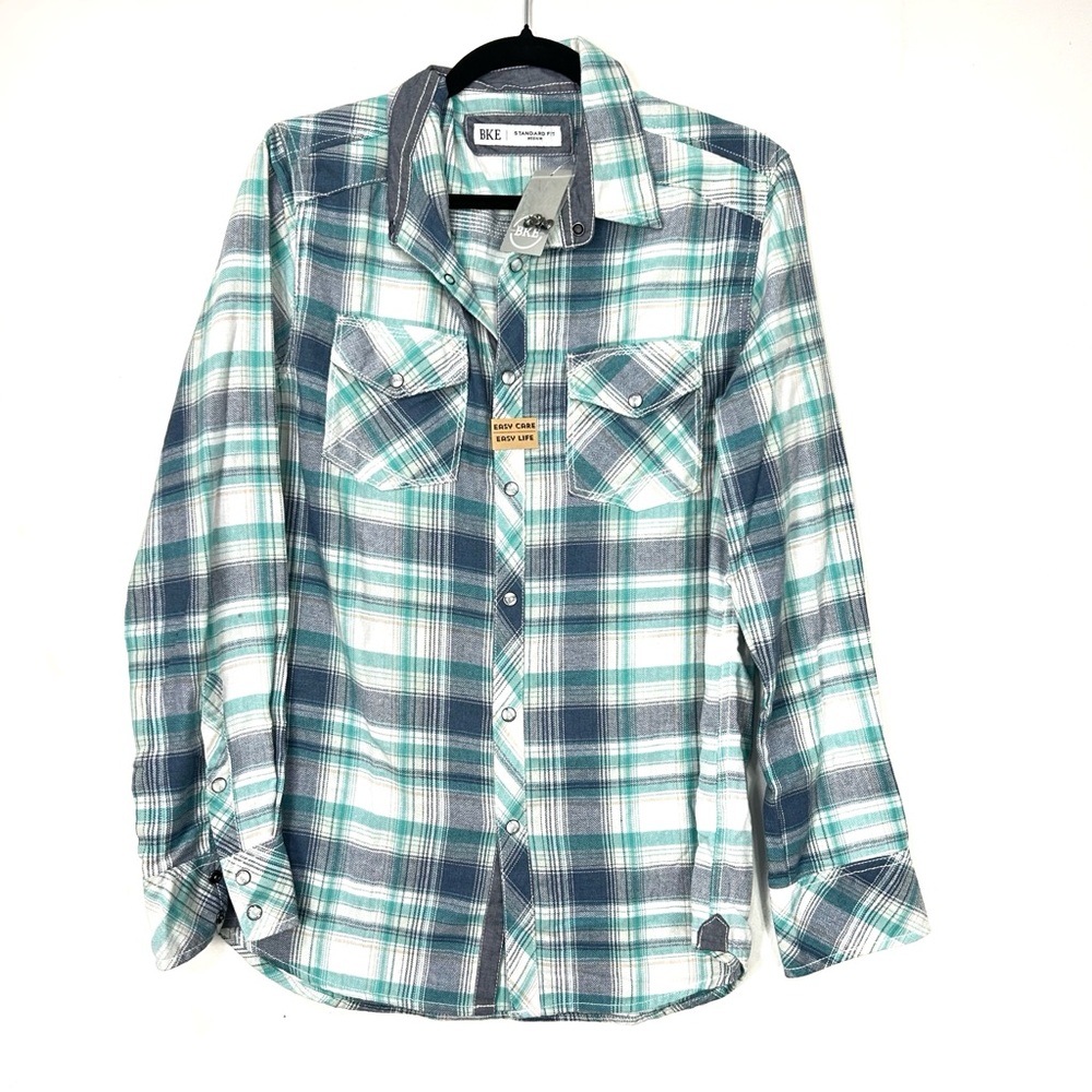 Buckle NWT Green and Gray Plaid Button Down Shirt F11
